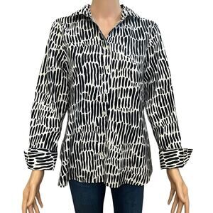 Chicos No Iron Button Down Shirt Medium/1 Spotted Print Abstract Bracelet Sleeve